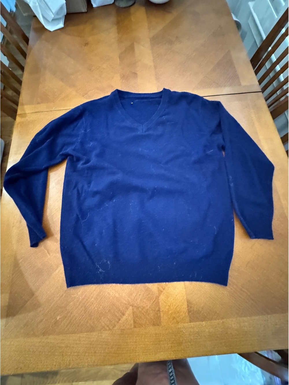 Men's Navy Blue V-Neck Wool Pullover Sweater XL 684